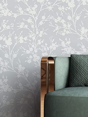 Newroom Tapete Grau Vliestapete Leicht Glänzend - Blumentapete Floral Weiß Blumen Blätter Landhaus inkl. Tapezier-Ratgeber