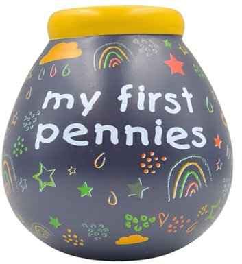 Pot of Dreams Hand Painted My First Pennies Save And Smash Handcrafted Dark Blue Color Ceramic Money Box Piggy Bank | Perfect Decorative Gift and Saving for First Salary Saving & Pennie