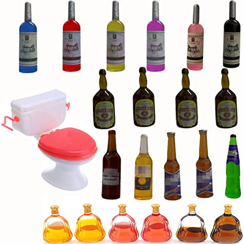 Morofme Decoración para tartas de inodoro, 1 pieza y botellas de vino en miniatura, decoración para casa de muñecas, decoración para tartas para despedida de soltera o cumpleaños 21