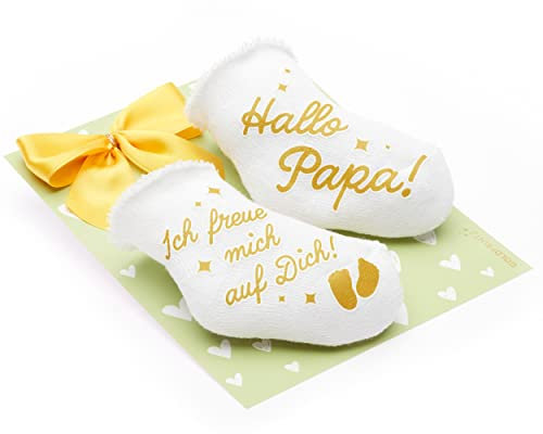 goldprintz I Du wirst Papa I Schwangerschaft verkünden I Gold bedruckte Babysocken mit Herz Postkarte I Wir bekommen ein Baby verkünden I Verkündung Schwangerschaft I Du wirst Vater Überraschung