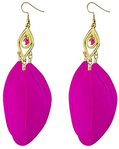 Stil Ohrringe Retro Mode Blätter Lange Feder Ohrringe Strandurlaub Stil Weibliche Ohrringe Glasohrringe Für (Hot Pink, One Size)