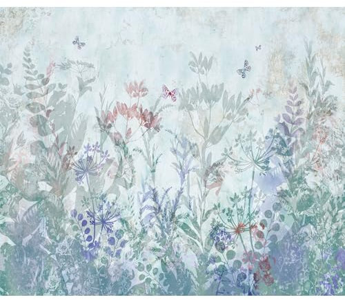 decomonkey Fototapete Blumen Wiese 400x280 cm Tapete Fototapeten Vlies Tapeten Vliestapete Wandtapete Moderne Wand Wandbild Schlafzimmer Wohnzimmer Pflanzen Motiv Romantik Natur Blau Grün Türkis
