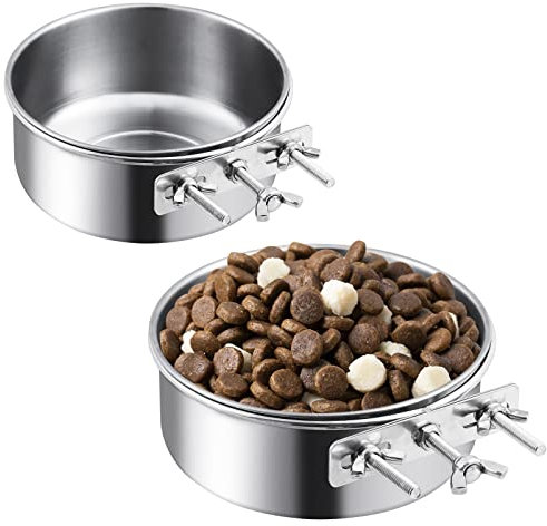 Dog Crate Water Bowl, 2 Pack No Spill Hanging Cage Food Bowls for Kennel Puppy Cat Bird Bunny Stainless Steel Metal Mountable Small&Medium Feeding Bowls Wall Mounted Attachable Crates Pet Feeder