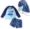 Nouveau-né Bébé Garçon Maillot de Bain 2 Pièces Anti-UV T-Shirt Manches Longues + Short de Bain + Chapeau de Soleil Costume de Natation (Bleu Requin, 2-3 Years)