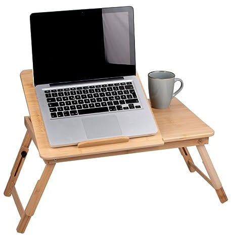 Table d'ordinateur Portable réglable - 21,5 x 27,5 cm - avec Porte-gobelet et Emplacement pour Tablette - Bambou