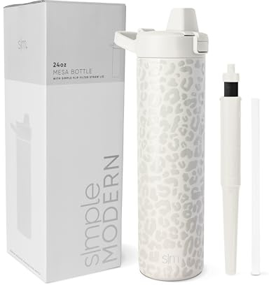Simple Modern Filtered Water Bottle | Insulated Stainless-Steel Carbon Filter Travel Water Bottles | Reusable for Clean Drinking Water On The Go | 24oz, Cream Leopard