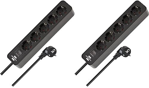 Brennenstuhl Ecolor Steckdosenleiste 5-Fach (Mehrfachsteckdose mit Schalter und 1,5m Kabel) schwarz (Packung mit 2)