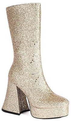 NMMAX Damen Gold Pailletten Stiefel Plateau Super High Chunky Heels Rosa Mittelkalb Stiefel Gothic Reißverschluss Frau Silber Glitzer Schuhe,Gold,39