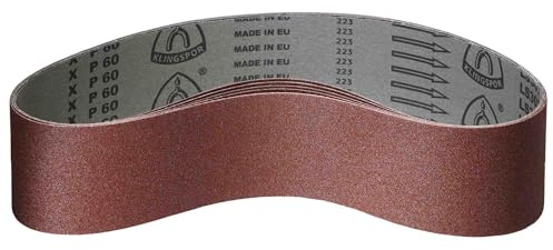 Klingspor Korund Schleifband – 100 x 610 mm – Körnung P180 – 5 Stück – für Holz & Metall – reißfeste halbflexible Gewebeunterlage – Profi-Schleifbänder für Handbandschleifer