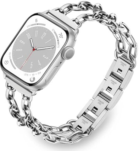TRUMiRR Compatibile con Apple Watch 9 8 7 41mm Cinturino, Doppia Catena di Gioielli Orologio Bracciale Bracciale in Acciaio Inox Metallo per iWatch SE(2nd Gen) Series 9 8 7 6 5 4 3 2 1 41mm 40mm 38mm