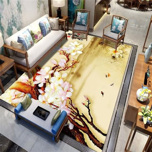 RUGMRZ Deko Tisch Wohnzimmer Chinesischer Stil Teppich rosa Blumen Dekoration rechteckig mehrere Größen Balkon Teppich Outdoor 170 x 240 cm
