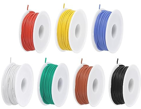 QUARKZMAN 26 Calibro Silicone Filo 26AWG Elettrico Intrecciato Flessibile Stagnato Rame Filo Collegamento Cavo Bobina 7 Colore 15 M/49,2 piedi per Auto Modello Elettrico Elettrodomestici 7pz