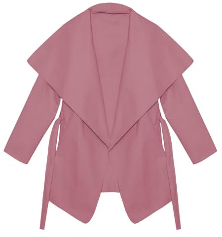 Kendindza Manteau trench pour femme avec ceinture Taille unique Long et court, Vieux rose court, taille unique