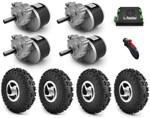 Kit d'entraînement électrique quatre 1000 W 4,10-4 pneus tout-terrain 10 pouces jeu de roues pour bricolage électrique 4X4 tondeuse à gazon brouette chariot chariot (Off-road tire avec contrôleur,