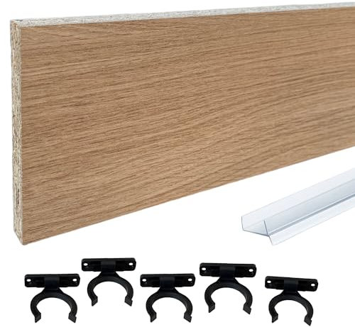 Küchensockelleisten Küchensockelblende Sockelleiste Sockelblenden Küchensockel ZUSCHNITT auf MAß (15x200cm +5Clips +Schutzprofil, Eiche natur)
