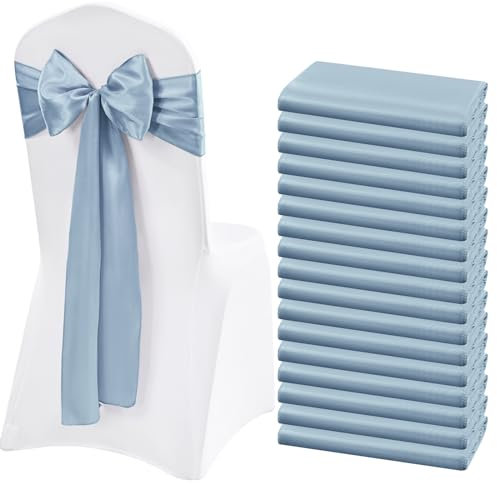 Lykoow Satin-Stuhlschärpen, staubblau, 60 Stück, Satin, Stuhlschärpen, Stuhlschärpen, dekorativ für Hochzeit, Empfang, Party, Hotel, Zuhause, Küche, Dekoration, (Dusty Blue, 274,3 cm)