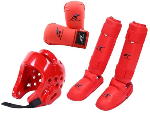 Harilla Ensemble D'équipement de Karaté avec Protège-Tibias, Couvre-Chef de Boxe D'entraînement, pour Arts Martiaux, Sanda, Grappling