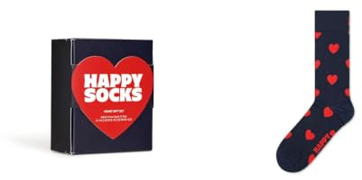 Happy Socks 1-Pack Heart Gift Set Baumwolle Socken Damen Herren Marine Rot 41-46