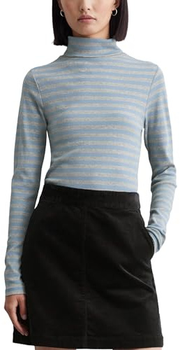 Marc O'Polo Denim Damen Langarmshirt mit Rollkragen gestreift, Blau (Medium Blue Multi 01), L