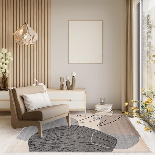 Mazovia Groß Teppich Wohnzimmer 160x230cm Creme Geometrisch Weich Elegant | Teppich für Schlafzimmer Büro Esszimmer Beige Pflegeleicht Maschinengewebt Allergikerfreundlich Fußbodenheizungsgeeignet
