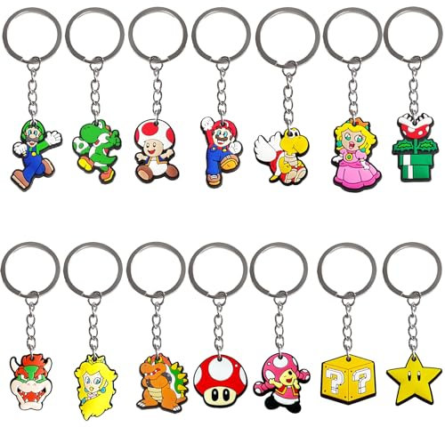 Porte Clef Mario, 14 Pièces Porte-clés Mario, Mignon Porte-Clés en Silicone, Anime Pendentif Porte-Clés, Cadeau de Fête d'anniversaire pour Garçon et Fille