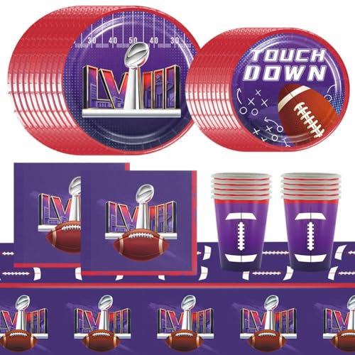 Rugby Party Tableware Set 51Pcs Rugby Sports Theme Boys Party Table Decorations 10 Guests Recyclable Paper Plates and Cutlery Set Party Dinnerware for Kids Birthday Party Supplies