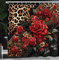 ABAKUHAUS Leopardenmuster Duschvorhang, Romantische Rosen Klassische Spitzenmotive Wildes Tierhautmuster, Stoffliches Gewebe mit Haken, 175 x 200 cm, Rot Sand Braun Dunkelgrau