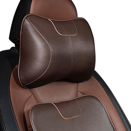 duoyif Auto Kopfstütze, Premium Auto Nackenkissen Aus Leder Und Memory-Schaum, Nackenstütze Auto, Leder Auto Nackenkissen, Große Kopfstütze Für Autositze Fahrersitze Bürositze Gaming-Sitz (Braun)