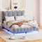 Skcess Polsterbett 140 X 200 cm, Jugendbett, Doppelbett Mit Led-Leuchten Mit Rückenlehne Mit Lattenrost Samtstoff Grau (Ohne Matratze)