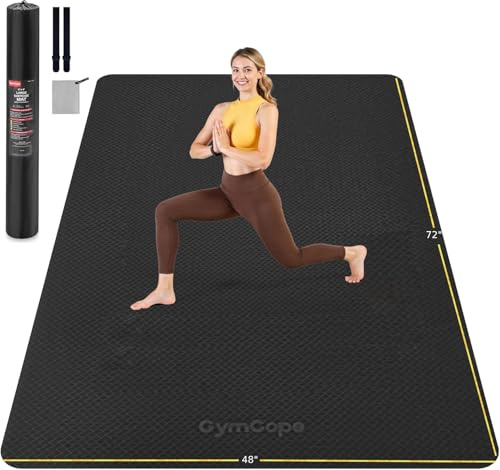 GymCope Extra Large Yoga Mat – 72x48 or 78x57, Non-Slip TPE Exercise Mat for Women & Men, Available in 1/4 to 1/2 Thickness, for Home Gym, Yoga, Pilates & Barefoot Workouts, with Towel, Straps & Carry Bag
