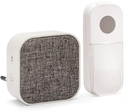 Velamp Taylor AC Campanello Senza Fili con alimentato a rete – Portata 150 m, 36 Melodie, 4 Livelli di Volume, Ricevitore con LED Rosso, Installazione Plug-in, Bianco IP44