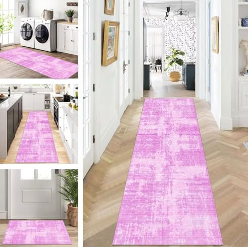 ZUZEKU Läufer Flur Küche Waschbar rutschfest 60X180cm Rosa Lang Küchenteppich Flurteppich Teppich Fur Korridor Wohnzimmer Schlafzimmer Meterware Anpassbar