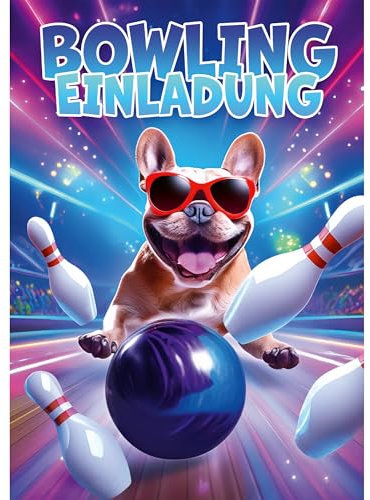 Moosthaler Einladungskarten Bowling Kinder (12 Stück) - Witzige Geburtstagseinladung für Deine Bowling Party mit stylishem Glanzlack - Einladung Bowling - Bowling Einladungskarten Kinder