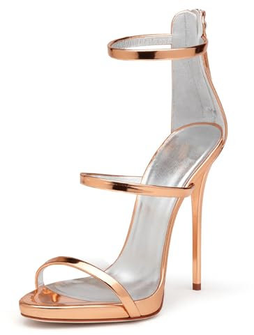 GXYHJVMFPSC Sandali con Tacco Alto da Donna, 3 Cinturini Cerniera Posteriore Tacco a Spillo Altezza Tacco da 10 a 17 CM,Rose Gold,36
