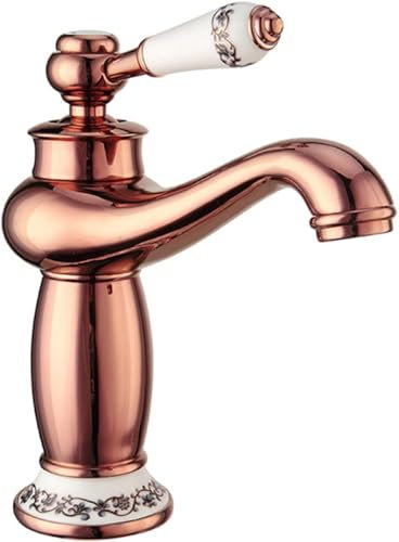 Vintage Retro Oro Rosa Bagno Lavandino Rubinetto Miscelatore Caldo e Freddo Rubinetto con Maniglia Singola per Bac