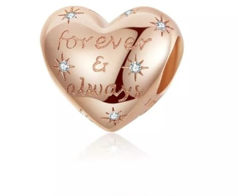 Forever & Always Rose Gold Charm Bead Genuine 925 Sterling Silver Compatible With Pandora Bracelet