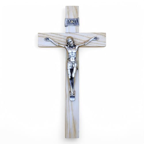 FIDES RELIGIOUS Wandkreuz – Handwerk Made in Italy Christus und INRI versilbert 999 – Wandkreuz aus Holz, Pflege und Präzision der Details des gekreuzigten Jesus – 25 x 13 cm
