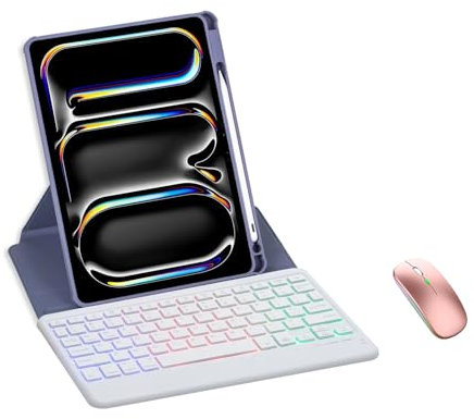 Funda Teclado para Xiaomi Mi Pad 6/Mi Pad 6 Pro (11 Pulgadas, 2023) con ratón, trackpad multitáctil y retroiluminación de 7 Colores, Funda de Teclado Delgada con Soporte para lápiz(Purple)