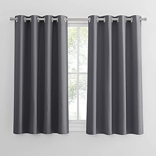 PONY DANCE Verdunklungsvorhänge Kurz Ösengardinen Blickdicht 2er Set H 150 x B 132 cm Graue Abdunkelnde Vorhänge Wohnzimmer Thermo Gardinen Isolierend Wärme