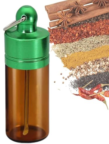 Tragbare Container-Hüllen, Schlüsselanhänger, Reise-Organizer-Box,Wasserdichter Pillendosen-Schlüsselanhänger | Aufbewahrungsbox aus Glas mit Löffeln, kleine tragbare Pillendose mit Schlüsselanhänger