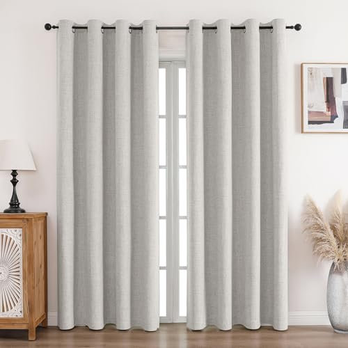 CUCRAF 100% Blackout Curtains White 108 Inch Drop 2 Panels Soft Texture Energy Saving Sun Blocking Thermal Eyelet Curtains for Bedroom Living Room 52 X 108 Inch