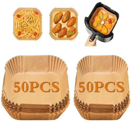 Mokaskaidj 100 Pièces Papier Cuisson Air Fryer, Barquette Air Fryer, Papier Sulfurisé Air Fryer Compatible Philips Airfryer à Double panier série 3000, Tefal Easy Fry 6 L/3,1 L, EY901810