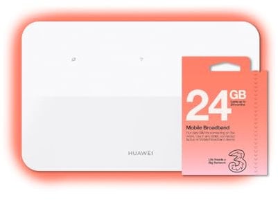 Huawei 4G LTE Router with 24GB Preloaded SIM by Three – High-Speed Mobile Wi-Fi, Ideal for Home & Office, Easy Setup, reliable & instant, Wi-Fi 6 AX3000, 4 LAN Ethernet Ports