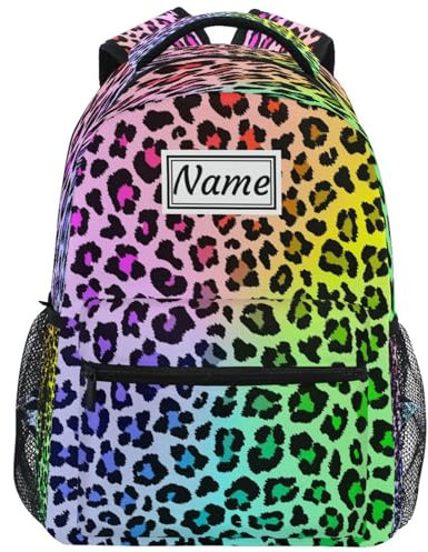 BHHJKK Zaini rosa leopardato maculato pelle di animale Bookbag con nome ragazzi ragazze zaino scuola 43,2 cm, Multi27, Multi27., Taglia unica