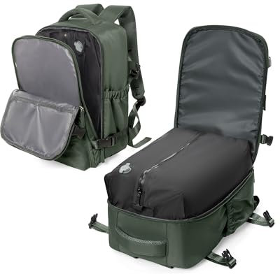 Zaino Viaggio Sottovuoto Ryanair 40x20x25 Aereo Bagaglio a Mano Borse da Cabina Donna con Compressione Sottovuoto Impermeabile Zaini Casual Laptop Daypack Verde
