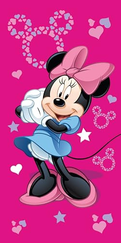 Jerry Fabrics Disney Minnie Mouse Strand- und Badetuch für Mädchen, 70 x 140 cm, 100 % Baumwolle, Frottee-Handtuch, weich, saugfähig und buntes Minnie-Design, perfekt für Strand, Pool, Urlaub oder