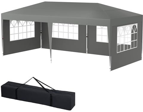 HENGMEI Gartenlauben 3x6m Gartenpavillon Pavillon Partyzelt Metall Faltpavillon Wasserdicht Stabil Gartenzelt Pergola für Party, Marktstand, Garten Outdoor Camping, Grau(mit Seitenteile)