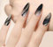 Press-On Nails, 24 Pieces, Black and Golden Glitter Design with Gold Accents, Stiletto Shape, Multiple Sizes 17.5-25mm