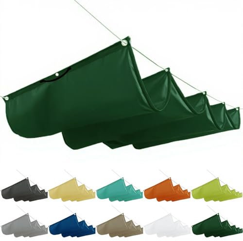 Protection solaire, toit de terrasse, 3 x 6 m, ombrage, pour maison en verre, en toile rétractable, avec cordes de montage, pour jardin, terrasse, gris clair, vert foncé