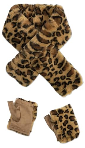 zhxinashu Schal & Handschuh-Sets für Damen, Leopardenmuster Schal mit Fingerlose Handschuhe Damen, 2-Teiliges Set, Weiche und Wärmende Geschenke für frauen(Khaki)